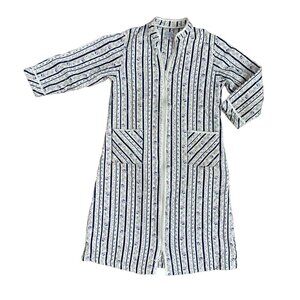 VTG Lanz of Salzburg Robe Women M Blue Heavy Quilted Flannel‎ Zip Cottagecore